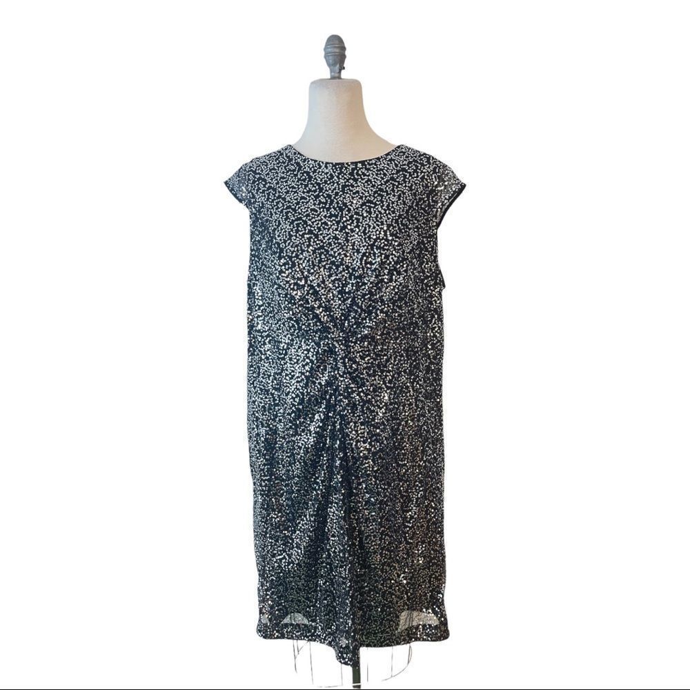 Vince Camuto Black Sequin  Twist Front Dress 18 W